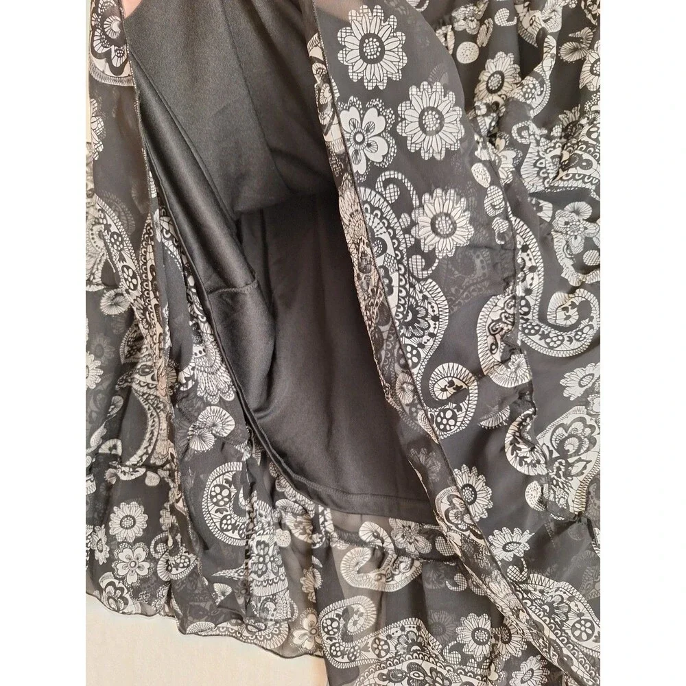 Anthony Originals 1X Tiered Paisley Skirt Black White Boho Lined Elastic Waist